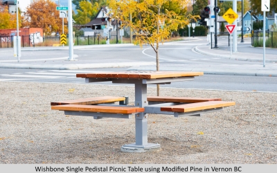 Wishbone Commercial Single Pedistal Picnic Table using Modified Pine in Vernon BC